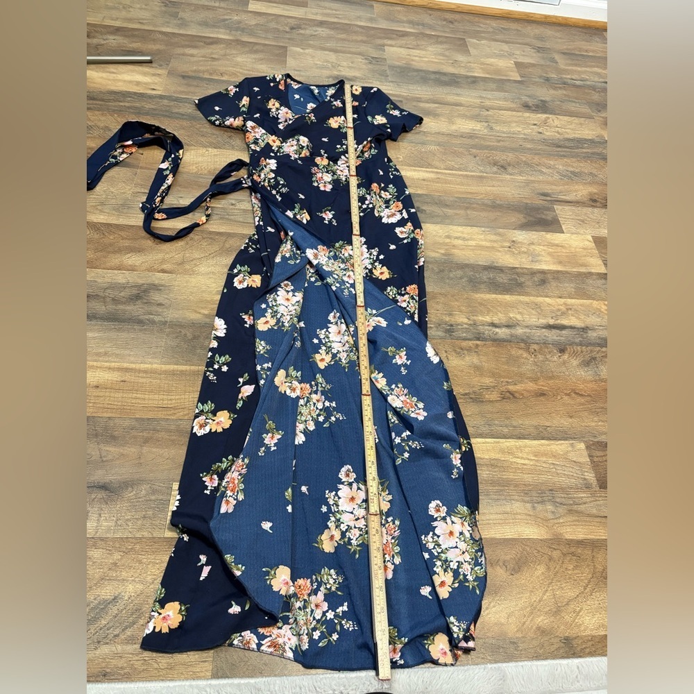 Live 4 Truth Navy Floral Wrap Maxi Dress | Boho Short Sleeve Tie Waist - Picture 2 of 7